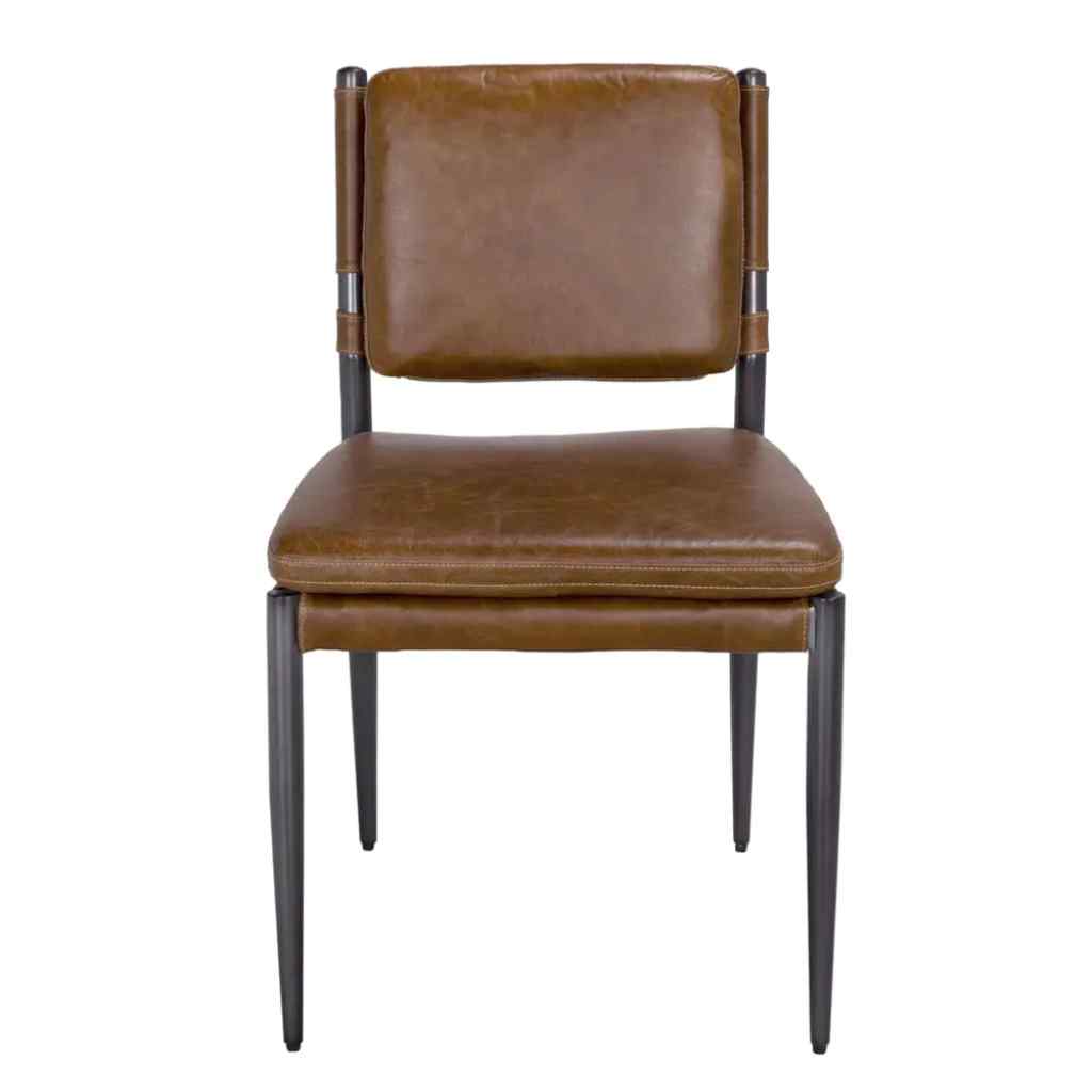 Noir Wooster Brown Leather Armless Dining Chair