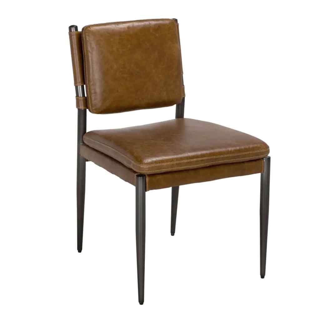 Noir Wooster Brown Leather Armless Dining Chair