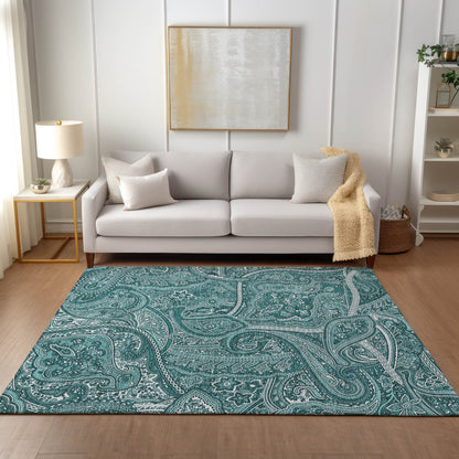 Addison Rugs Woven Blocks Teal Washable Indoor-Outdoor Rug