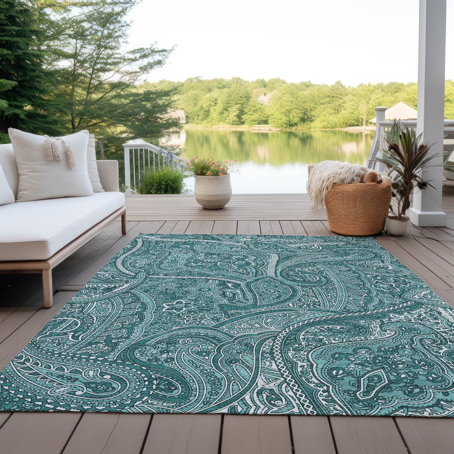 Addison Rugs Woven Blocks Teal Washable Indoor-Outdoor Rug