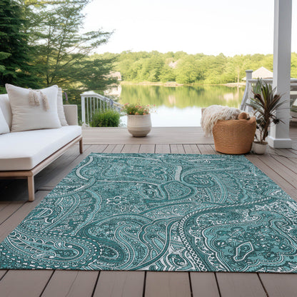 Addison Rugs Woven Blocks Teal Washable Indoor-Outdoor Rug