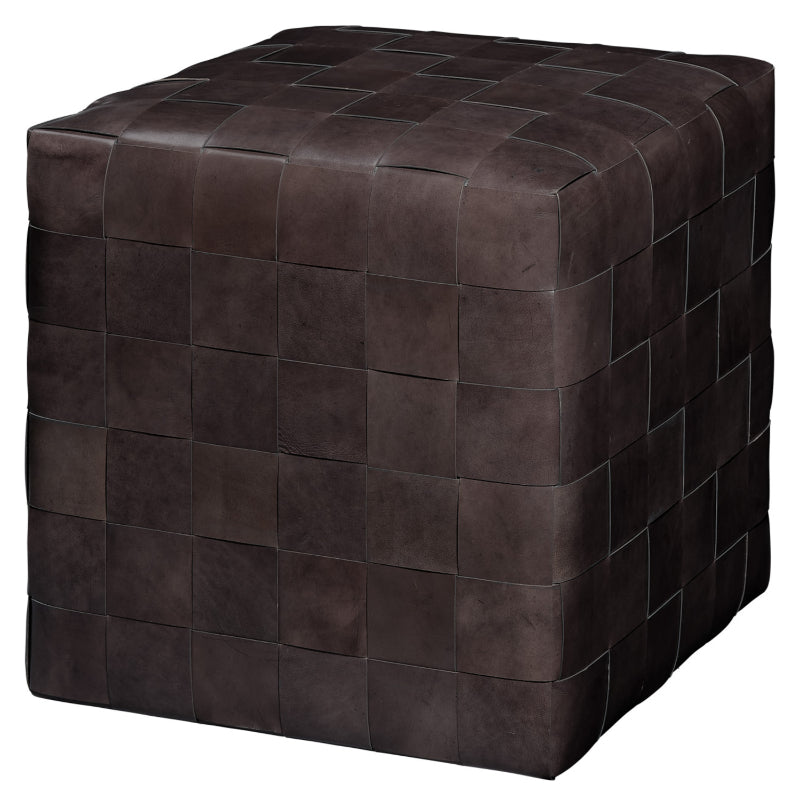 Woven Leather Ottoman Dark Grey-Ottomans-Jamie Young-Sideboards and Things