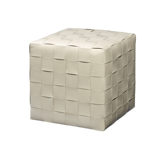 Woven Leather Ottoman White-Ottomans-Jamie Young-Sideboards and Things