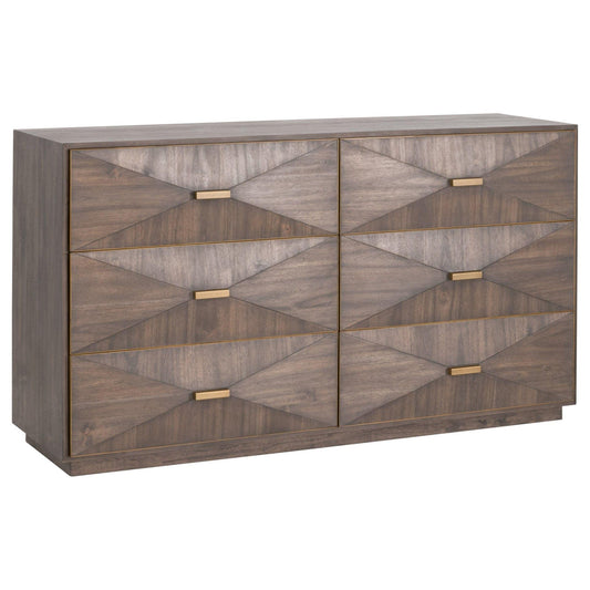 Wynn 6-Drawer Double Dresser Burnished Brown and Gold Dressers Sideboards and Things By Essentials For Living