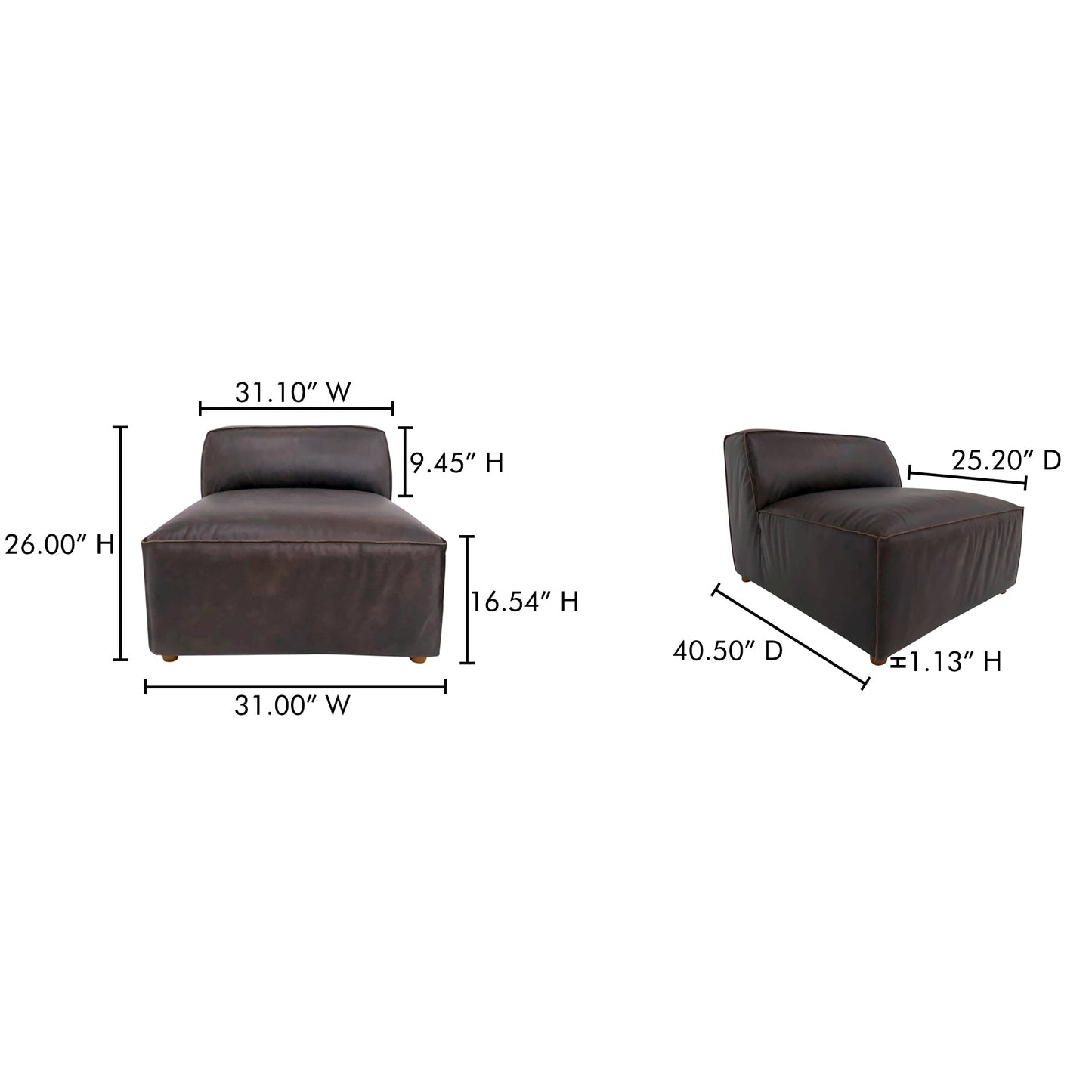 Form Espresso Brown Leather Slipper Modular Sofa
