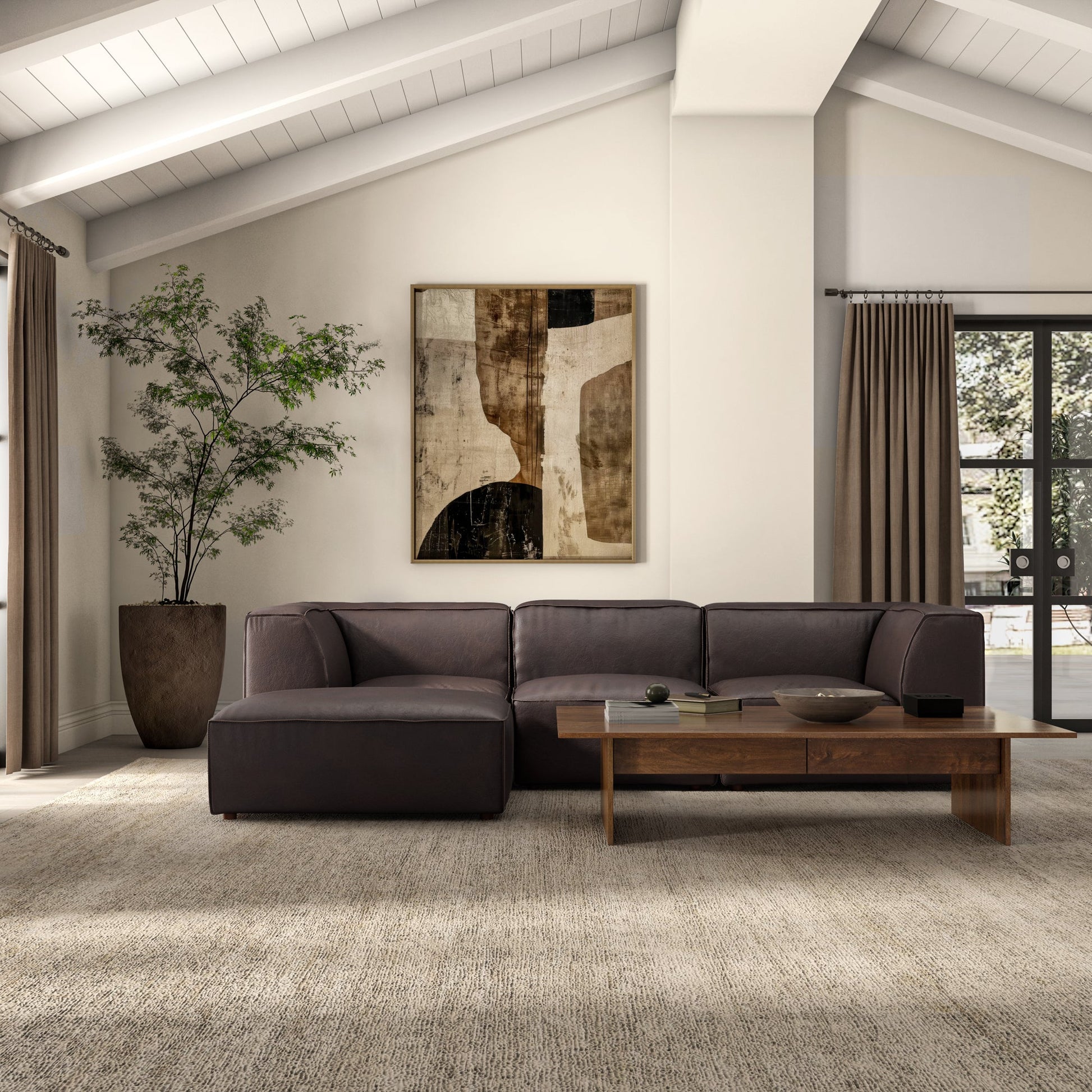 Moe's Home Form Espresso Brown Leather Ottoman