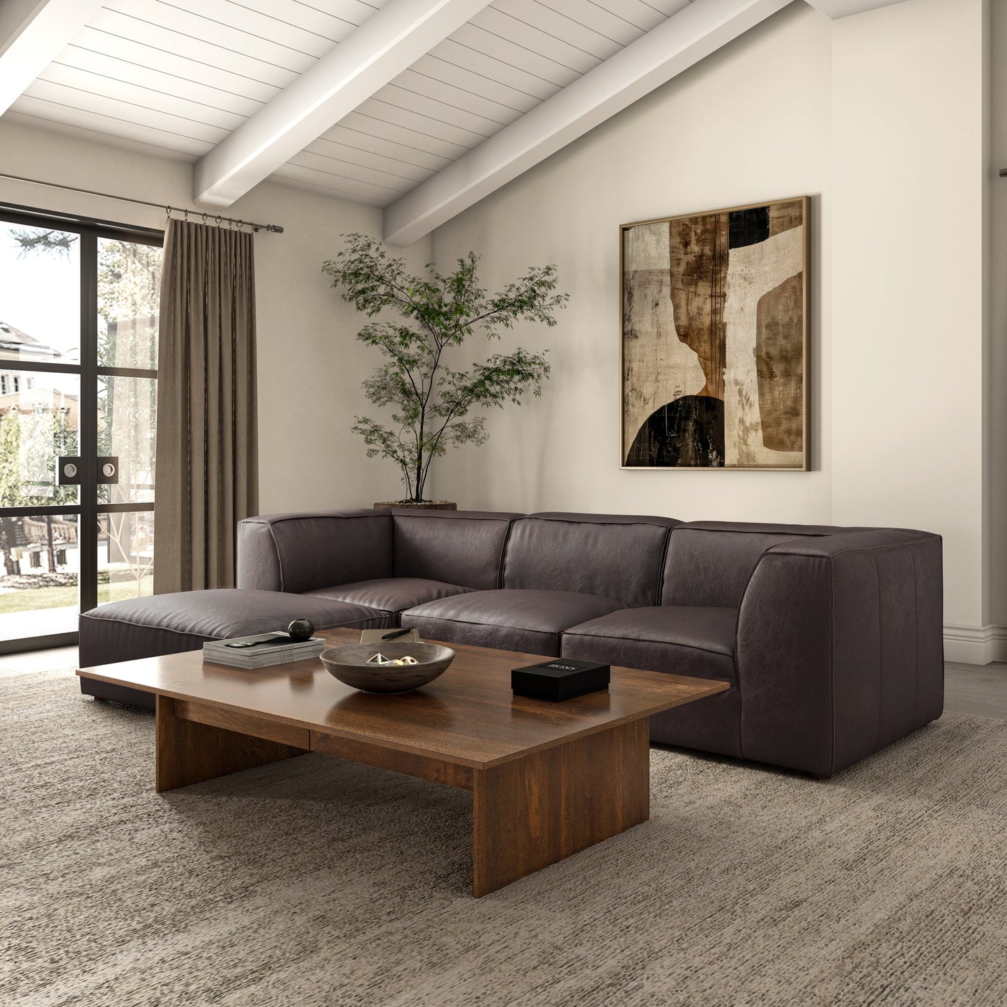 Moe's Home Form Espresso Brown Leather Ottoman