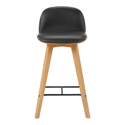 Napoli Black Leather and Wood Counter Stool