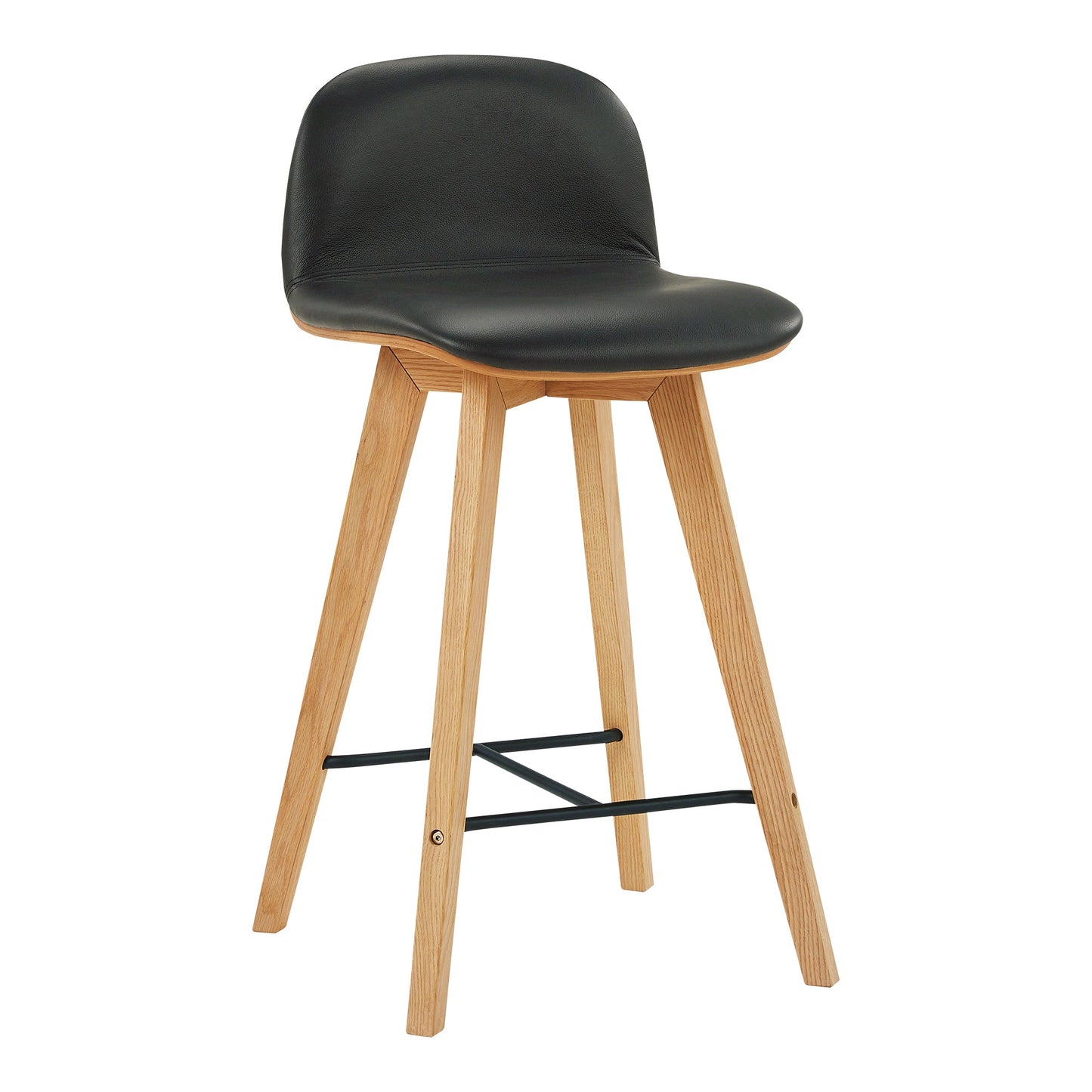 Napoli Black Leather and Wood Counter Stool