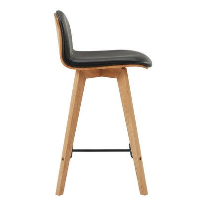 Napoli Black Leather and Wood Counter Stool