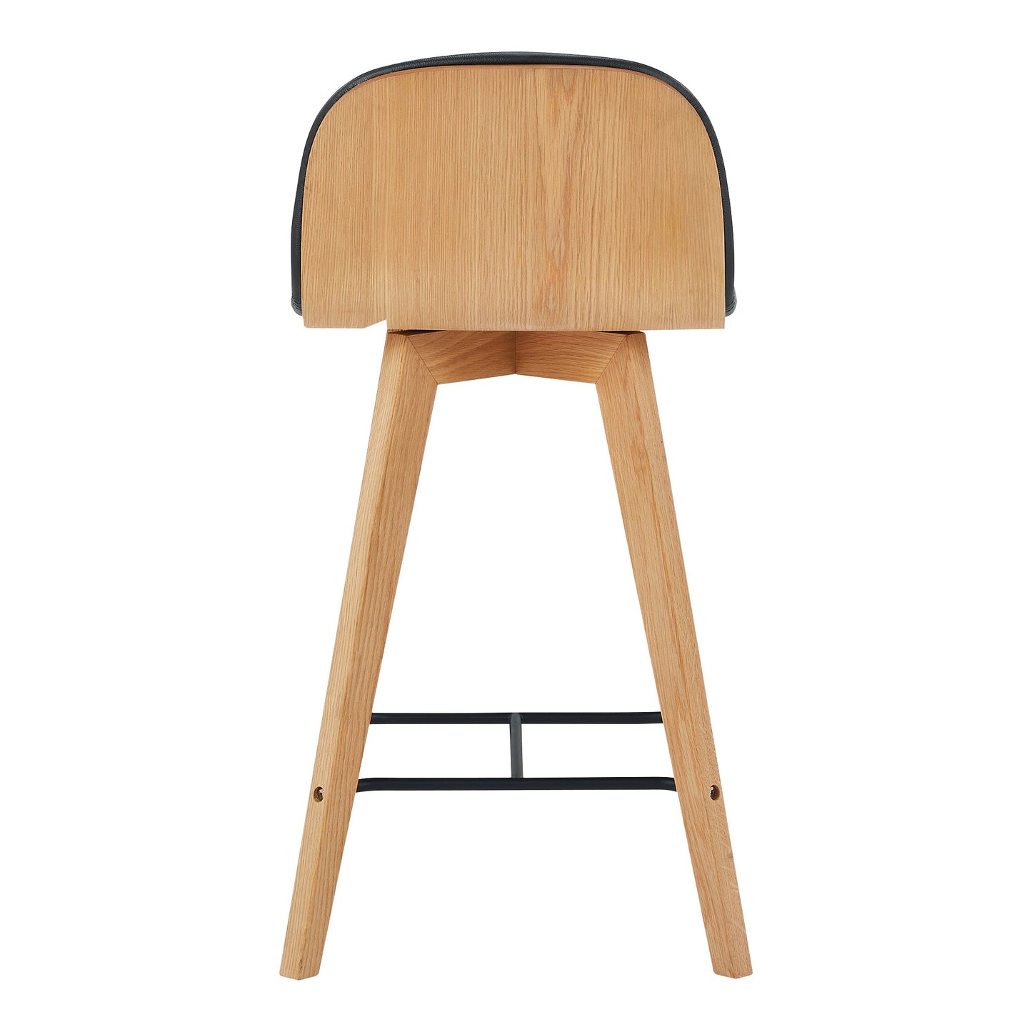 Napoli Black Leather and Wood Counter Stool