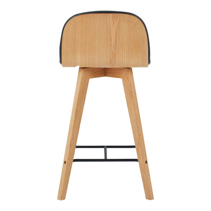 Napoli Black Leather and Wood Counter Stool