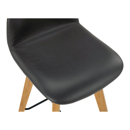 Napoli Black Leather and Wood Counter Stool