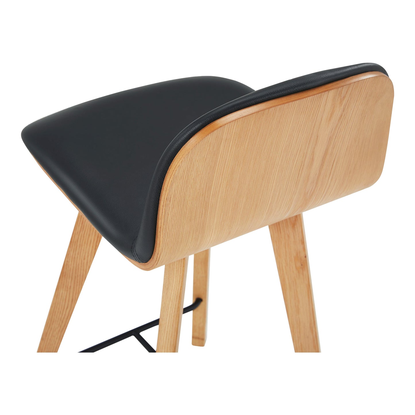 Napoli Black Leather and Wood Counter Stool