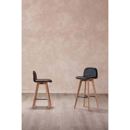 Napoli Black Leather and Wood Counter Stool