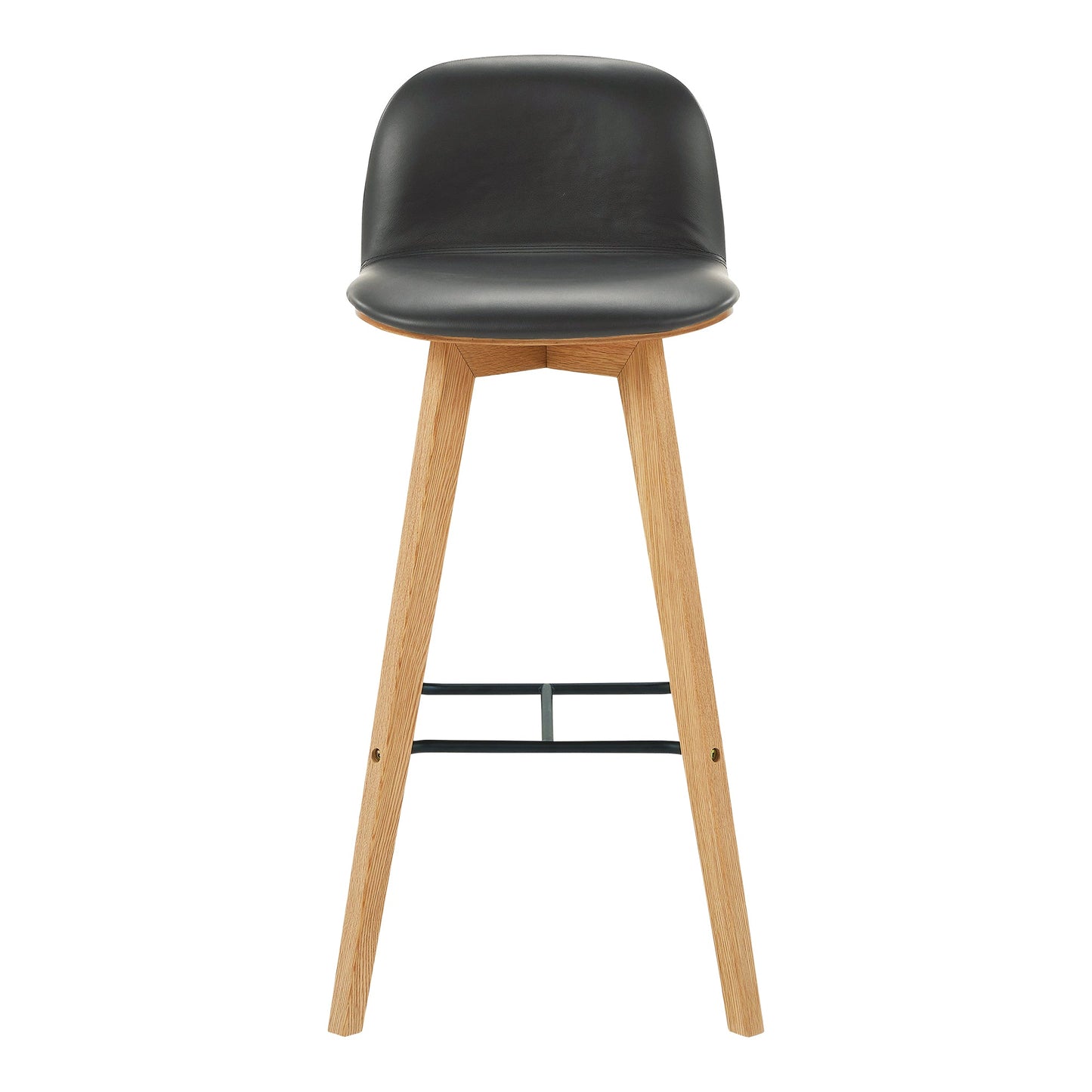 Napoli Black Leather and Wood Bar Stool