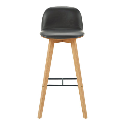 Napoli Black Leather and Wood Bar Stool