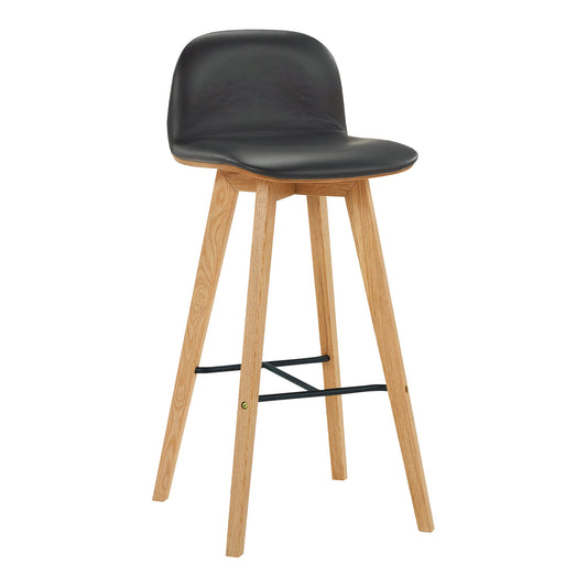 Napoli Black Leather and Wood Bar Stool