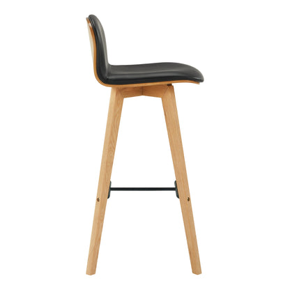 Napoli Black Leather and Wood Bar Stool