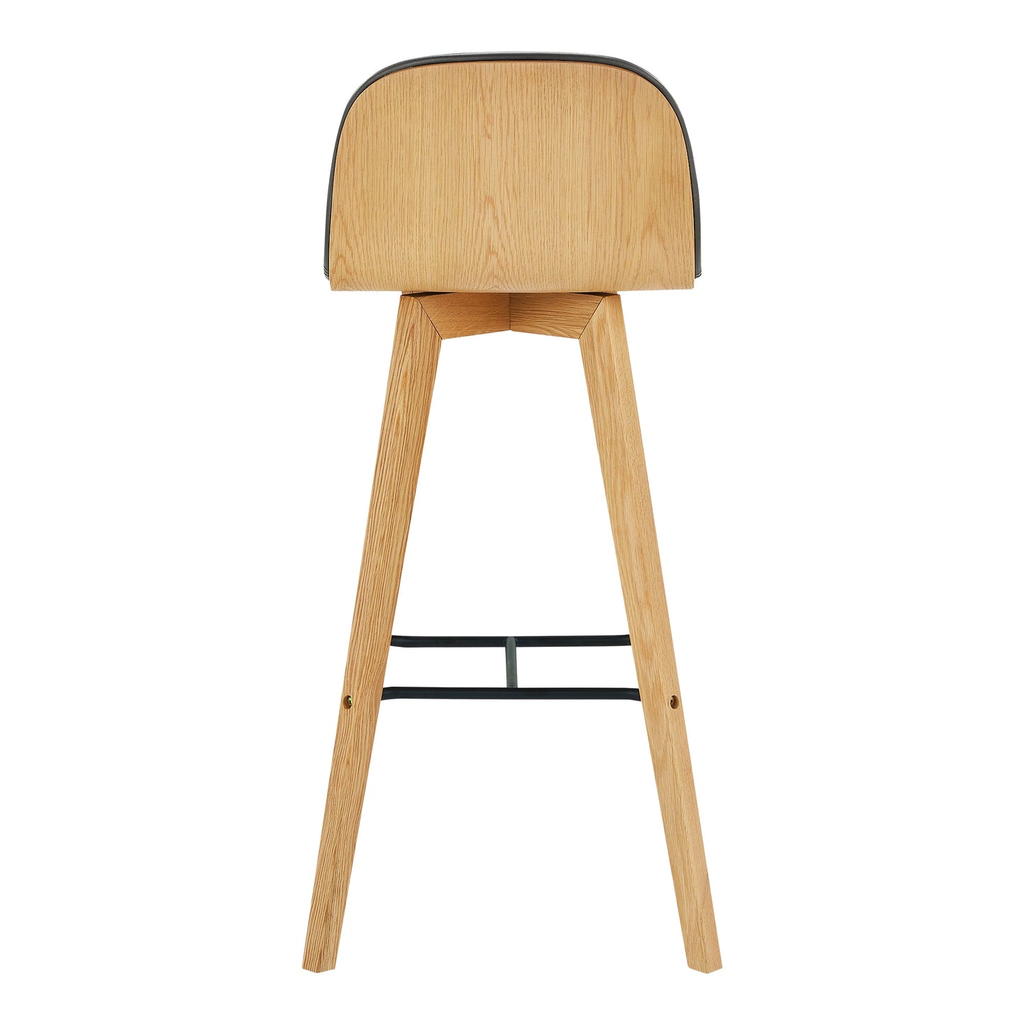 Napoli Black Leather and Wood Bar Stool