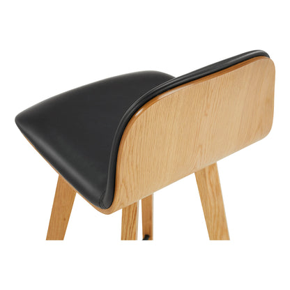 Napoli Black Leather and Wood Bar Stool