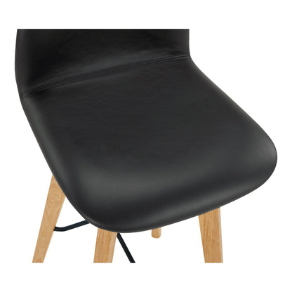 Napoli Black Leather and Wood Bar Stool