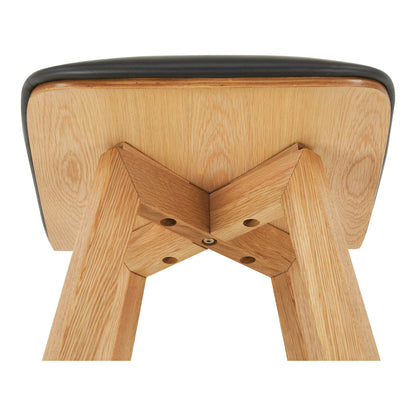 Napoli Black Leather and Wood Bar Stool