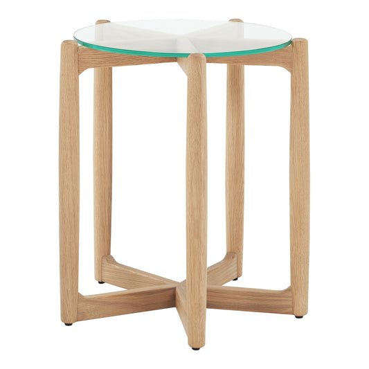 Hetta Wood and Glass Round Side Table