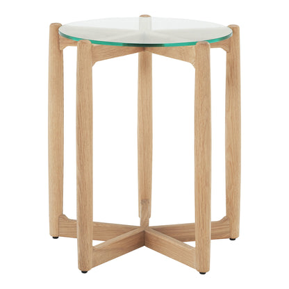 Hetta Wood and Glass Round Side Table