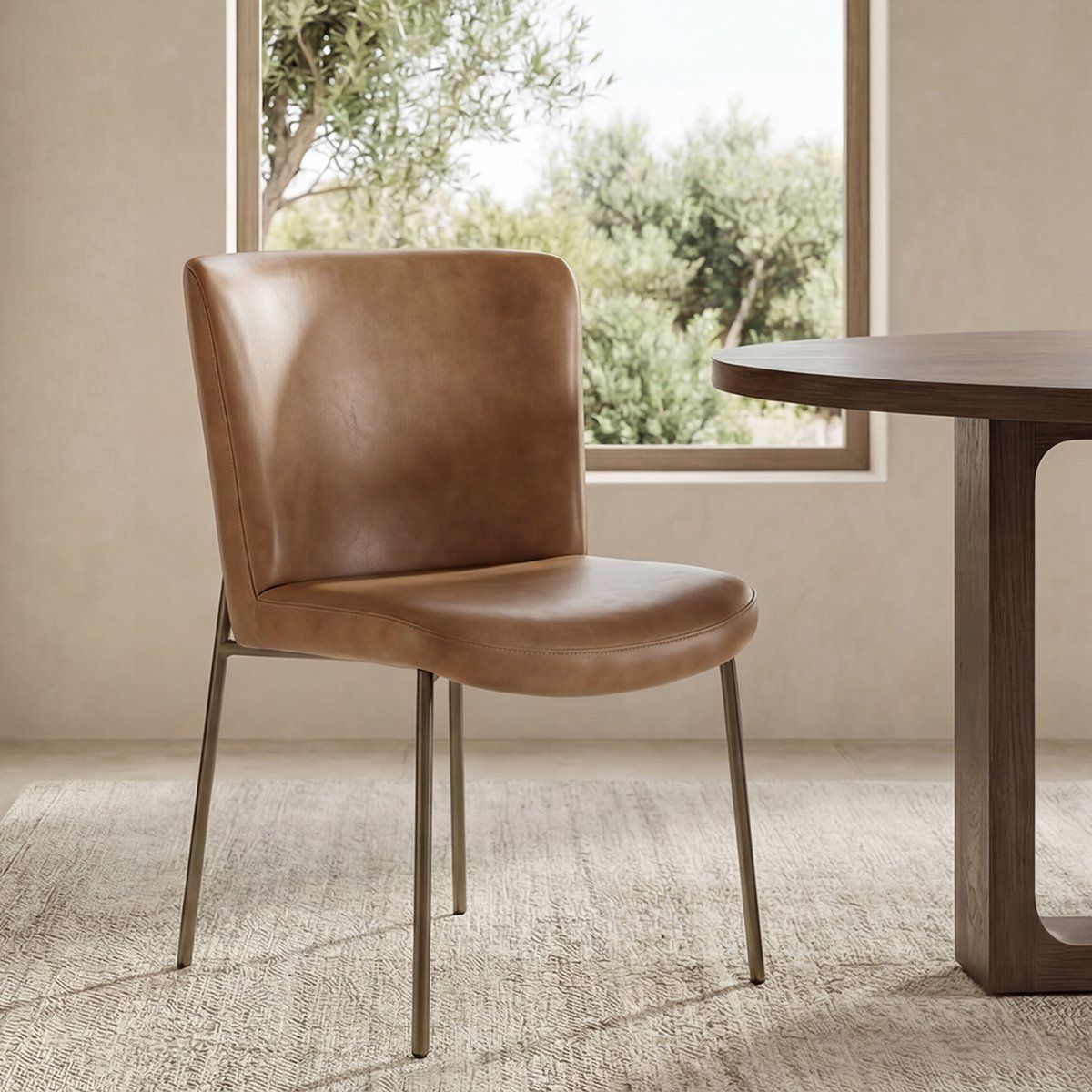 Early Curved Back Leather Dining Chair (Set Of 2)
