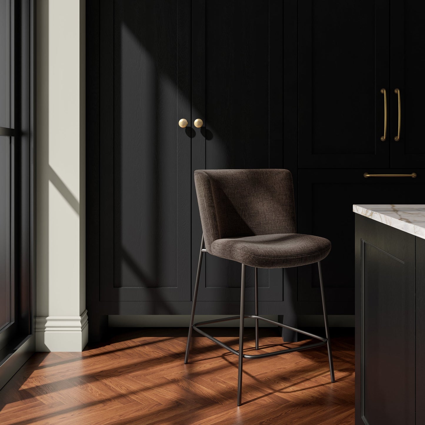 Early Metal Frame With Curved Back Counter Stool