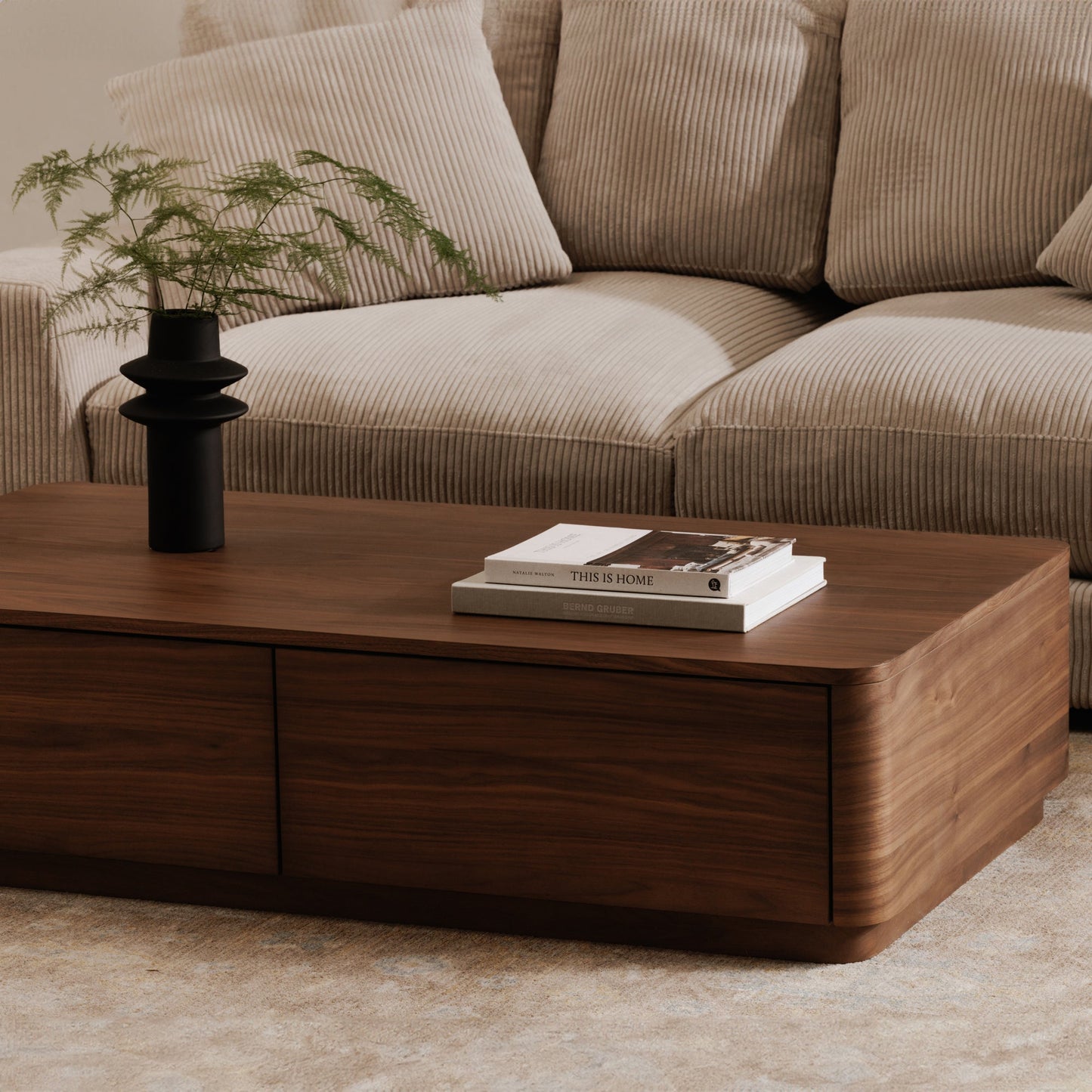 Round Off Wood Rectangular Coffee Table