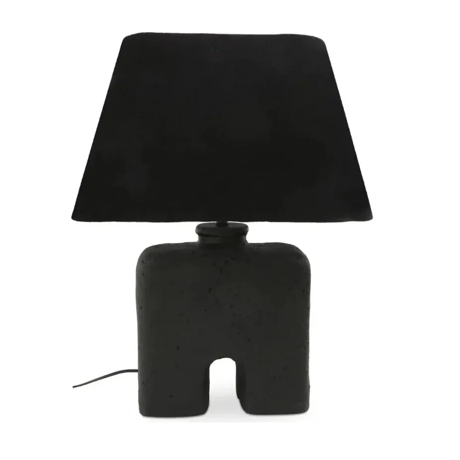 Yara Wood & Textured Cotton Black Table Lamp - LOOMLAN - Moe's Home - Table Lamps