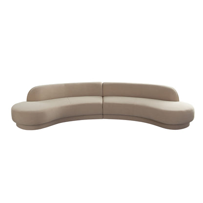 Zelda Light Camel Performance Velvet 2PC Modular Curved Armless Chaise With 2 Accent Pillow Balls