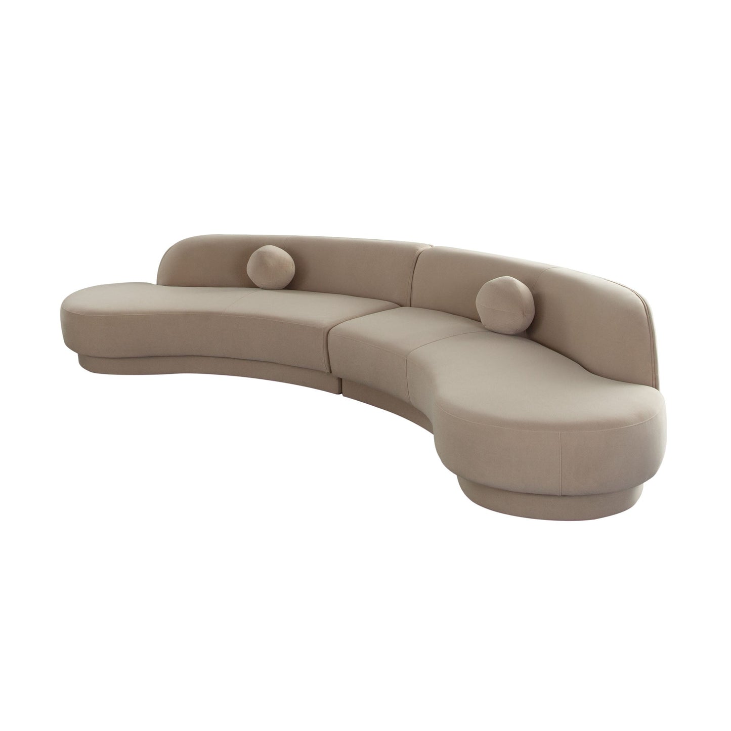 Zelda Light Camel Performance Velvet 2PC Modular Curved Armless Chaise With 2 Accent Pillow Balls