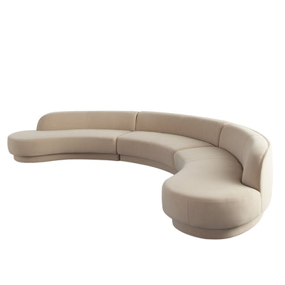 Zelda Light Camel Performance Velvet 3PC Modular Curved Armless Sofa and 2 Chaise With 3 Accent Pillow Balls