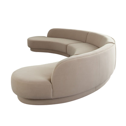 Zelda Light Camel Performance Velvet 3PC Modular Curved Armless Sofa and 2 Chaise With 3 Accent Pillow Balls