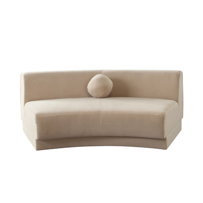 Zelda Light Camel Performance Velvet Curved Armless Sofa With 1 Accent Pillow Ball