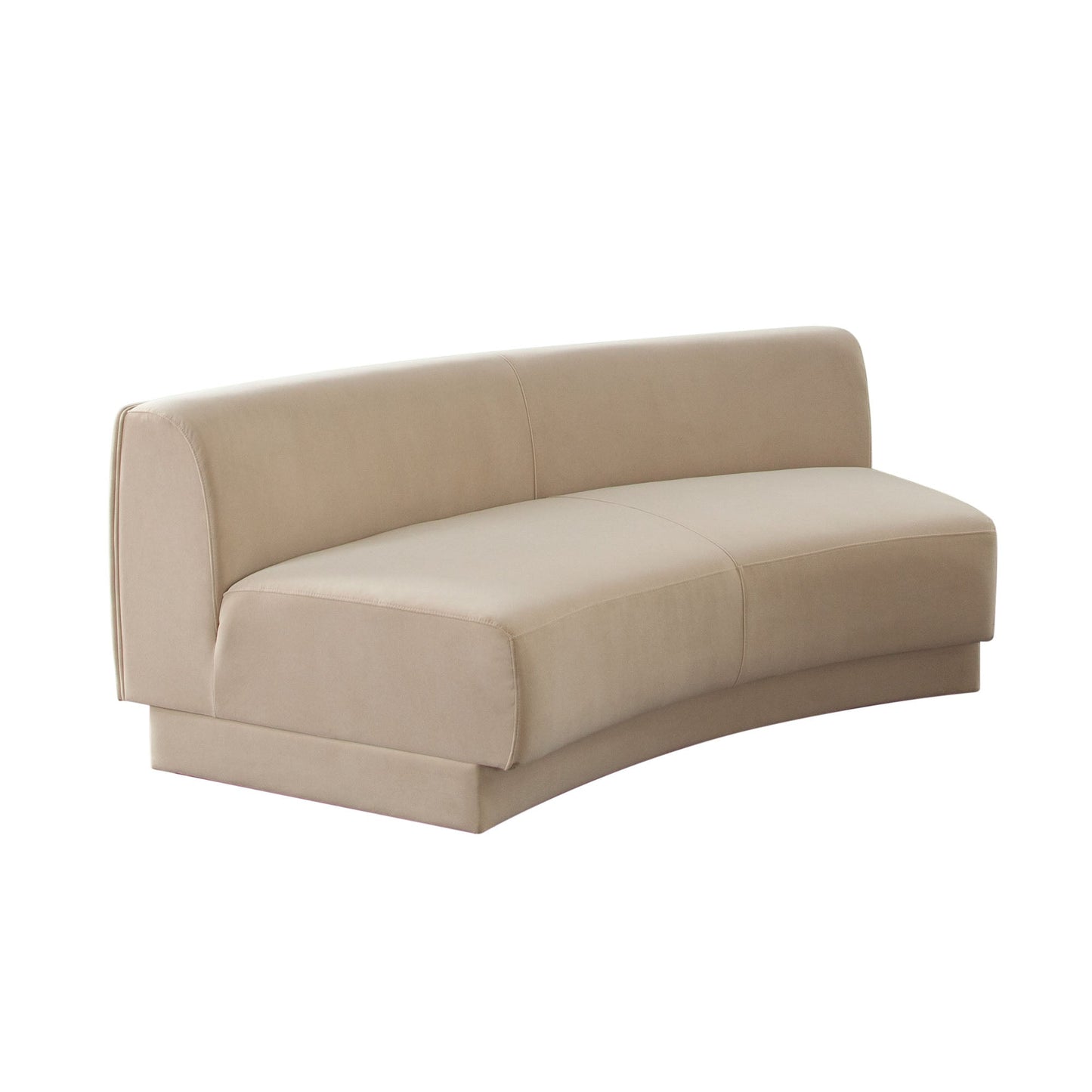 Zelda Light Camel Performance Velvet Curved Armless Sofa With 1 Accent Pillow Ball