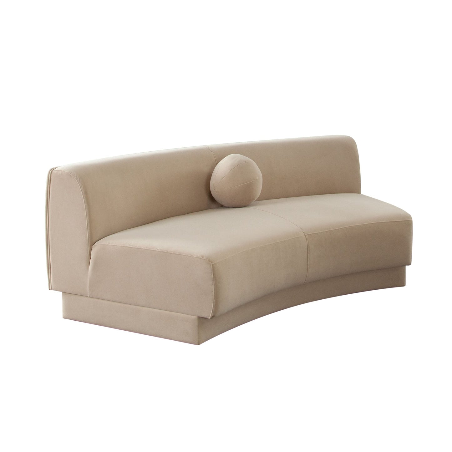 Zelda Light Camel Performance Velvet Curved Armless Sofa With 1 Accent Pillow Ball