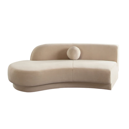 Zelda LF Curved Light Camel Performance Velvet Chaise in With 1 Accent Pillow Ball