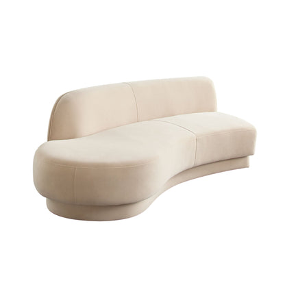 Zelda LF Curved Light Camel Performance Velvet Chaise in With 1 Accent Pillow Ball