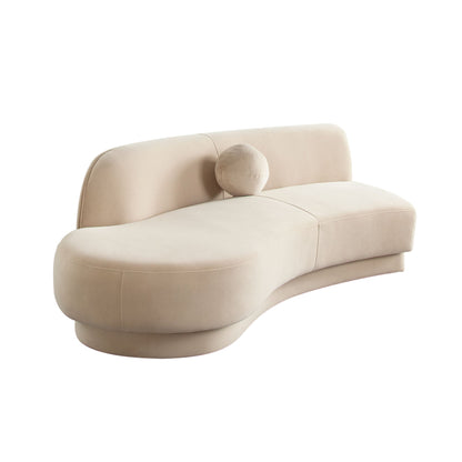 Zelda LF Curved Light Camel Performance Velvet Chaise in With 1 Accent Pillow Ball