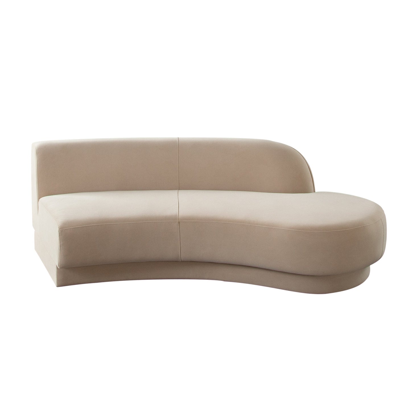 Zelda RF Curved Light Camel Performance Velvet Chaise in With 1 Accent Pillow Ball