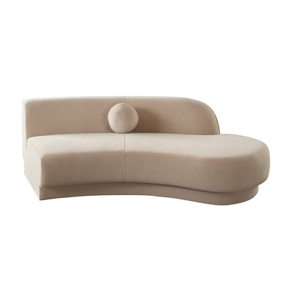 Zelda RF Curved Light Camel Performance Velvet Chaise in With 1 Accent Pillow Ball