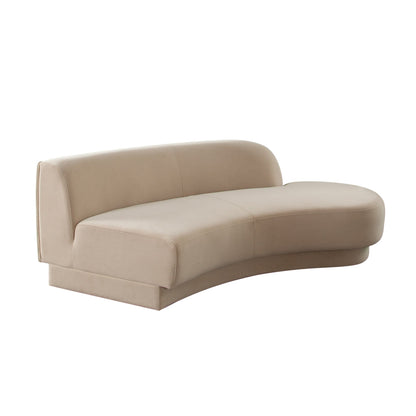 Zelda RF Curved Light Camel Performance Velvet Chaise in With 1 Accent Pillow Ball