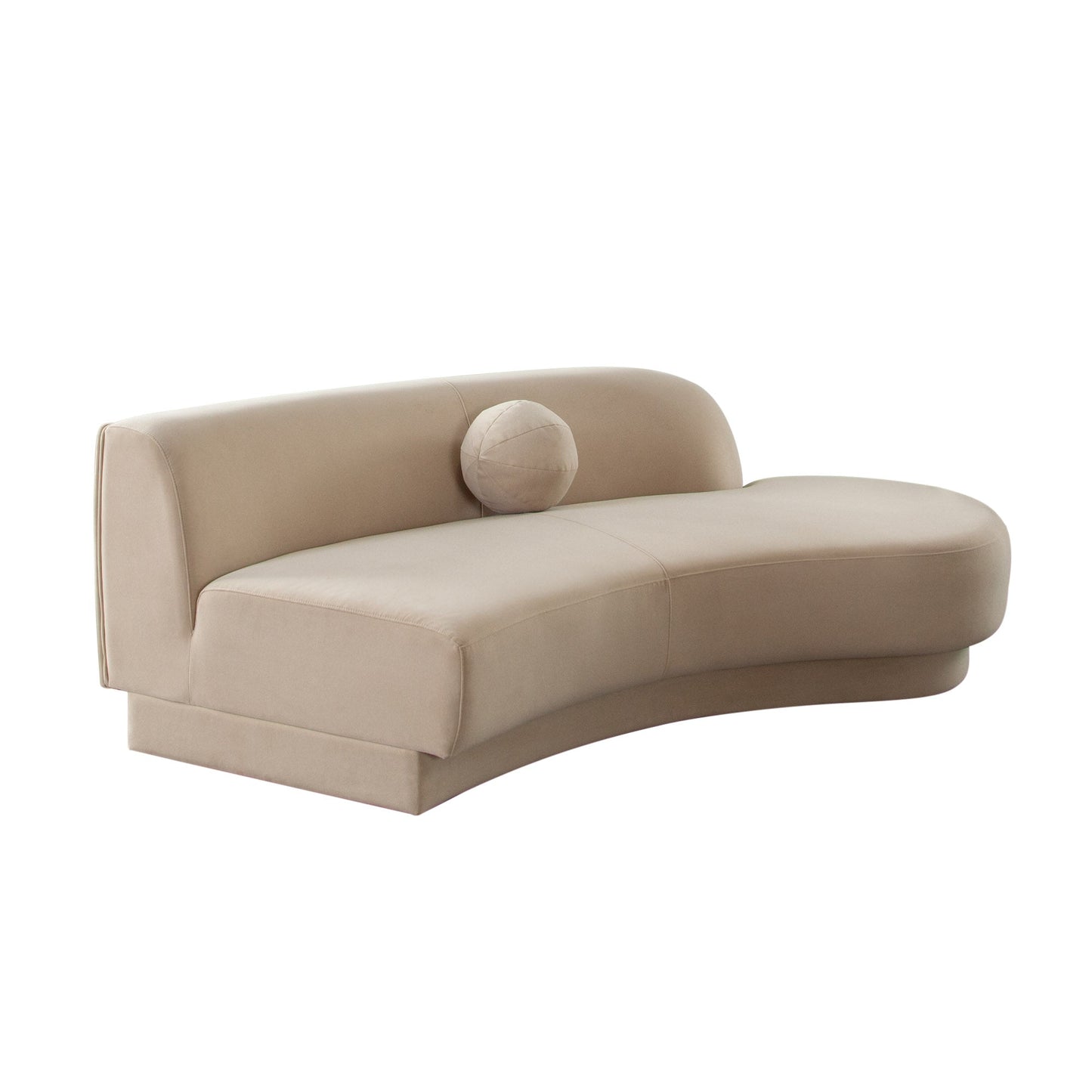 Zelda RF Curved Light Camel Performance Velvet Chaise in With 1 Accent Pillow Ball