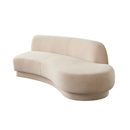 Zelda RF Curved Light Camel Performance Velvet Chaise in With 1 Accent Pillow Ball