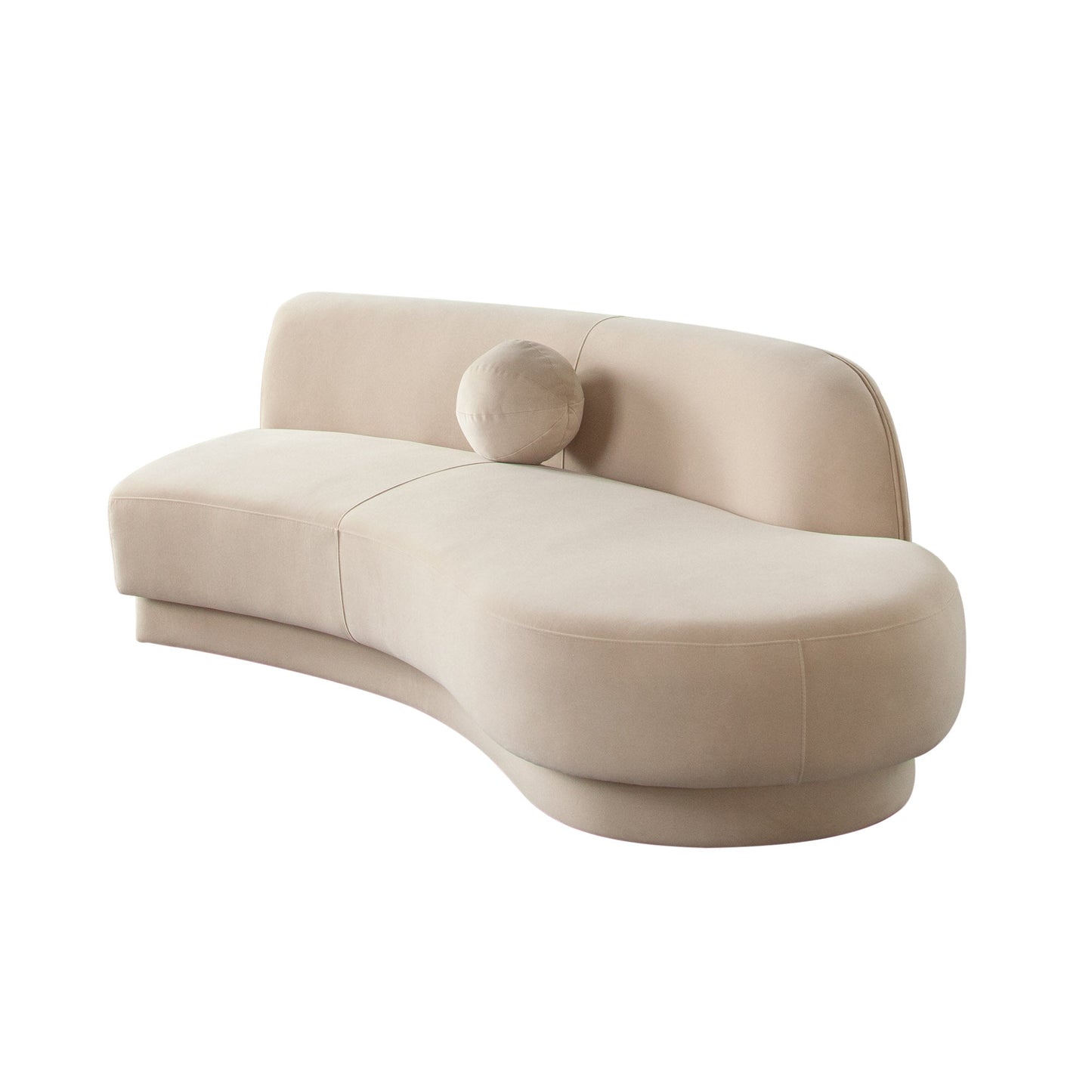 Zelda RF Curved Light Camel Performance Velvet Chaise in With 1 Accent Pillow Ball