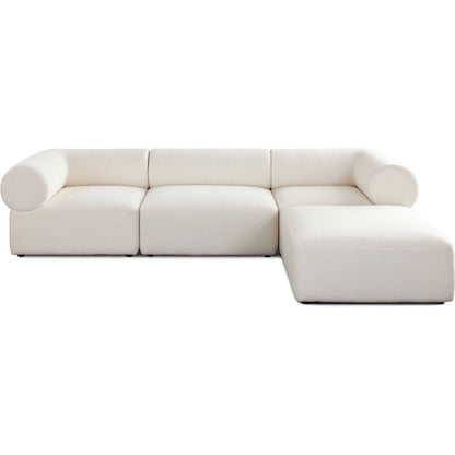 Zia 4PC Modular Reversible Chaise Sectional in Ivory Sherpa Fabric